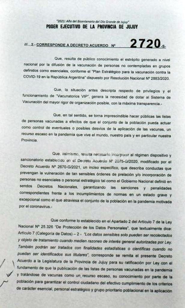 Morales: "Quiero que se publiquen las listas de personas vacunadas en Jujuy" 3 decreto 2720 2021 Jujuy Pag2