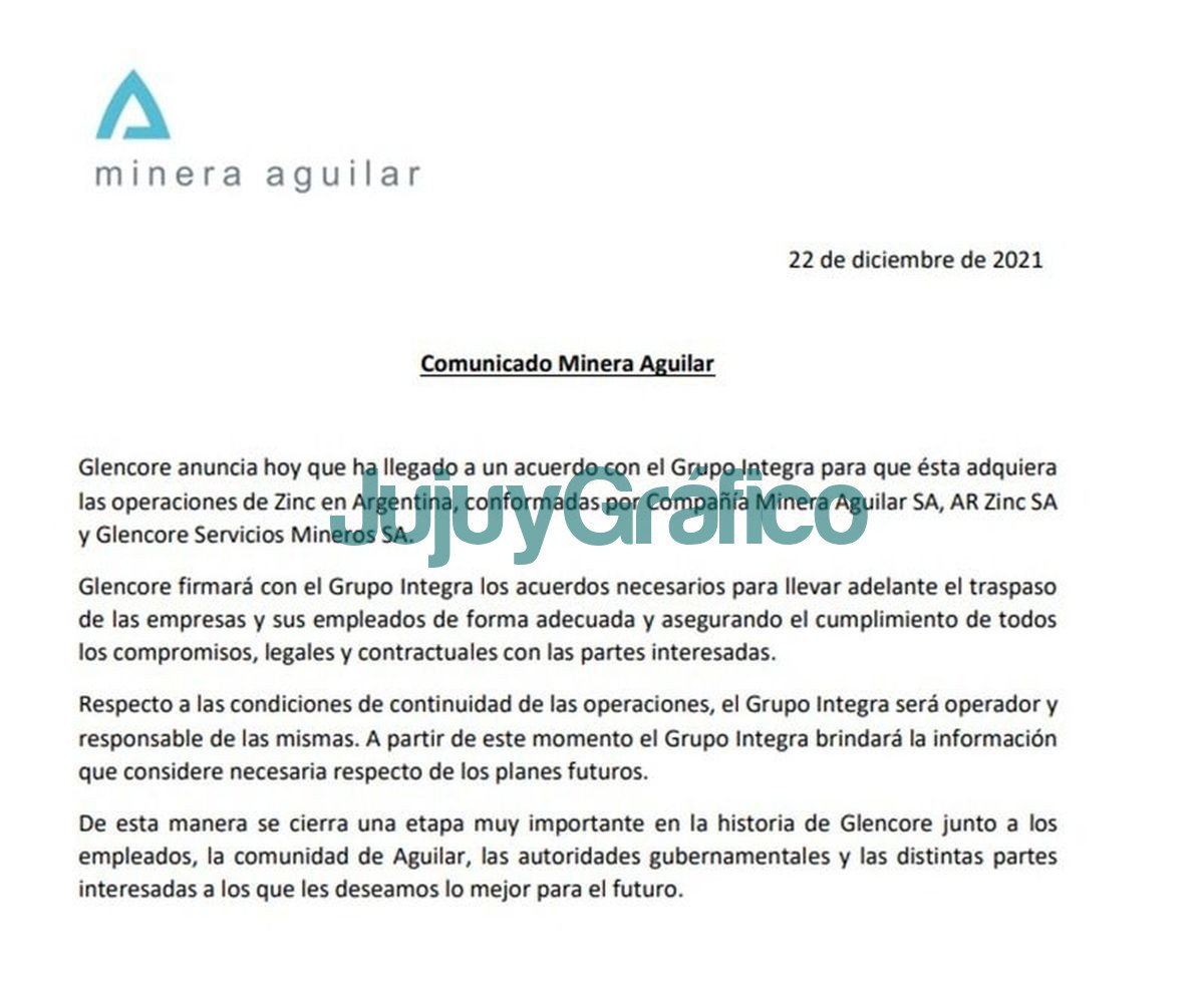 Regulación de la rúbrica entre la Minera El Aguilar con el Grupo Integra 2 Regulacion de la rubrica entre la Minera El Aguilar con el Grupo Integra