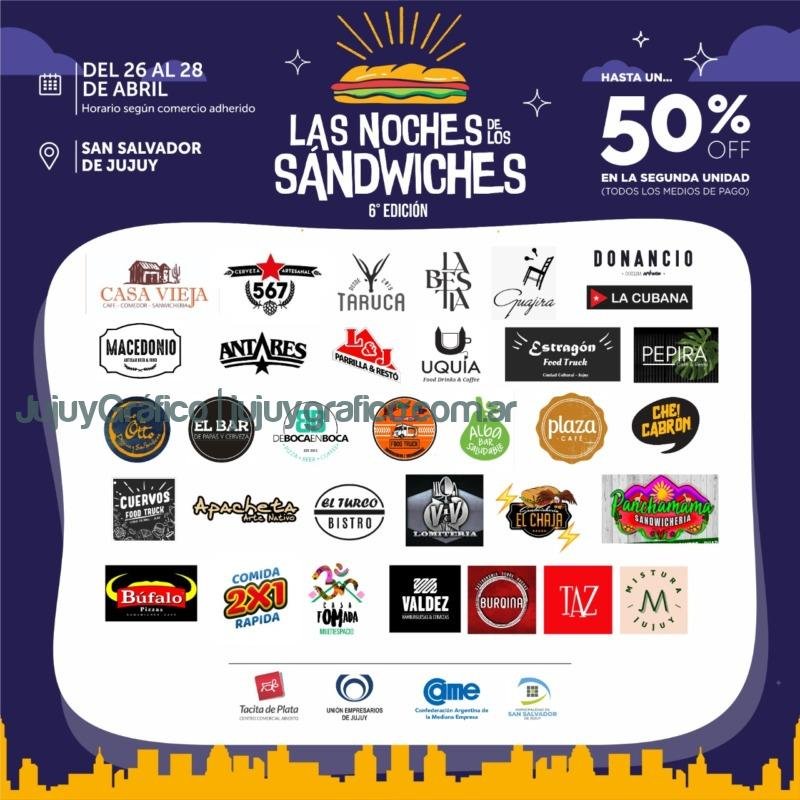 Del 26 al 28 se viene las "Noches de los Sándwiches" 2 Noches de los Sandwiches