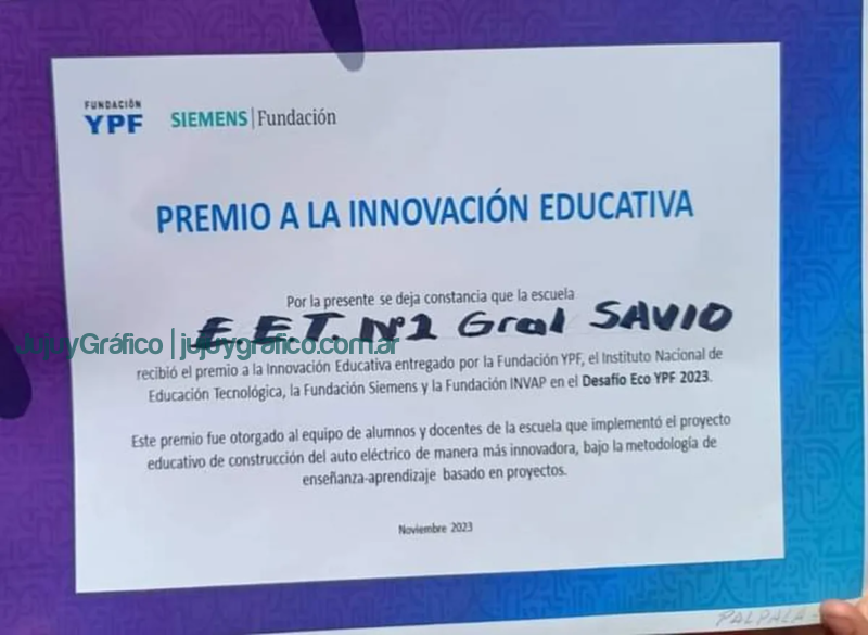Éxito de la Escuela Técnica Nº1 Gral. Savio de Palpalá en el Desafío Eco YPF 2023 1 Éxito de la Escuela Técnica Nº1 Gral. Savio de Palpalá en el Desafío Eco YPF 2023 1