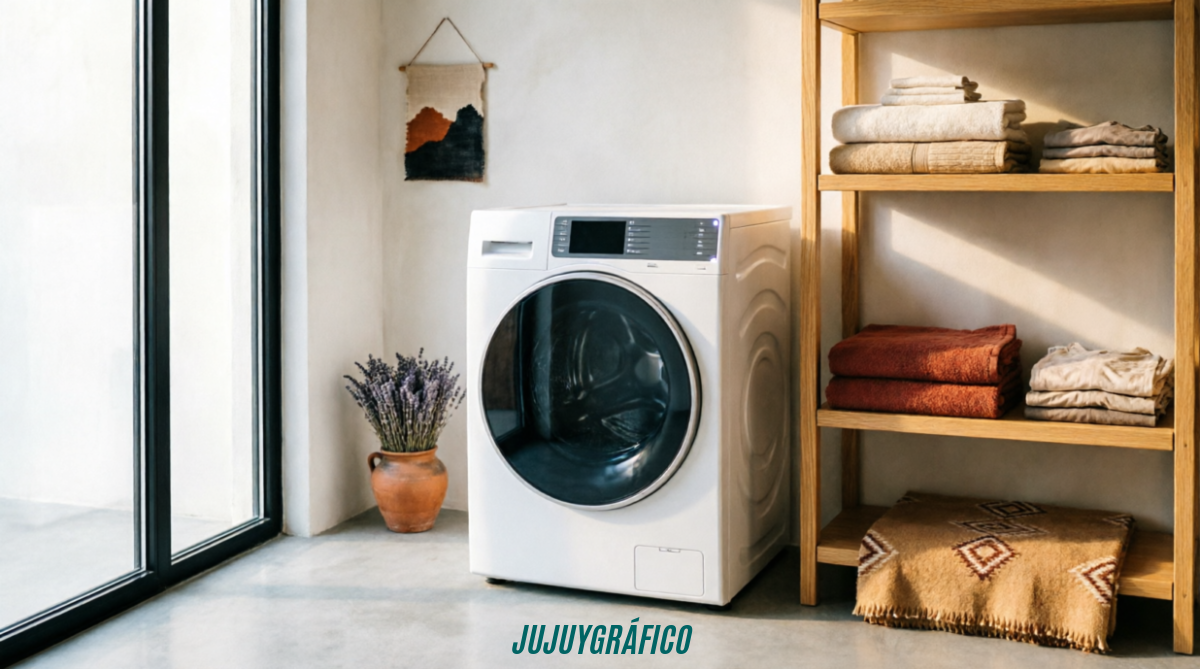 Lavasecas en Jujuy: La solución que simplifica la ropa de tu familia 1 Imagen 1 (Portada): Lavaseca moderna en lavadero luminoso con ropa doblada y decoración estilo norte argentino, representando eficiencia y orden para hogares de San Salvador de Jujuy. Lavasecas en Jujuy: La solución que simplifica la ropa de tu familia 1