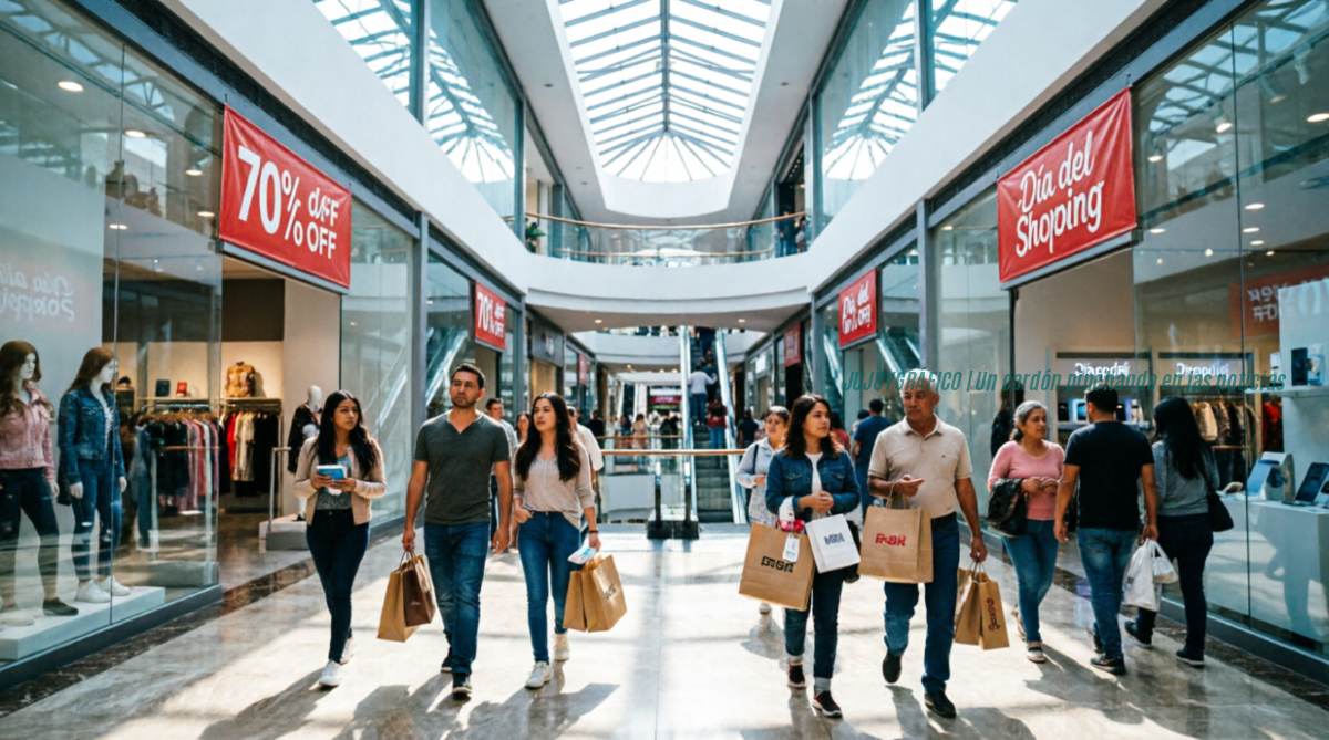 Día del Shopping 2026: ofertas confirmadas notable en 90 centros comerciales 1 Consumidores recorren un moderno centro comercial peruano durante el Día del Shopping 2026, con carteles rojos visibles mostrando descuentos del 70% y la promoción del evento, personas diversas caminando por el corredor principal cargando bolsas de compras bajo iluminación natural de claraboyas. Día del Shopping 2026 ofertas confirmadas en 90 centros comerciales Consumidores recorren tiendas durante el Día del Shopping 2026 en un centro comercial de Perú 1