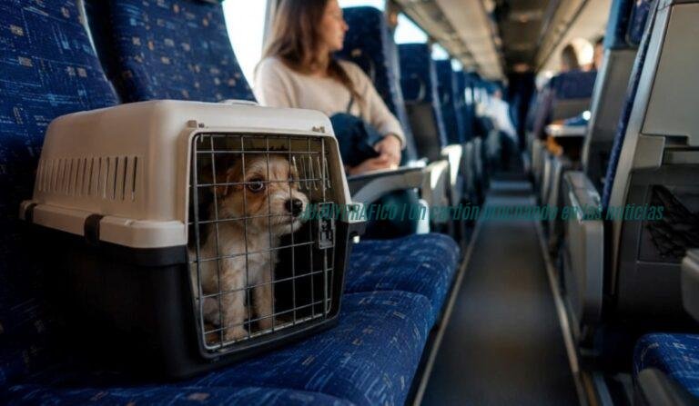 Foto de un perro pequeño dentro de un transportín ventilado en el pasillo de un colectivo de larga distancia. Viajar con mascotas en colectivo de larga distancia Argentina Viajar con mascotas ya no es clandestino. la norma de transporte nacional que ordena el mapa y llega a Jujuy 9